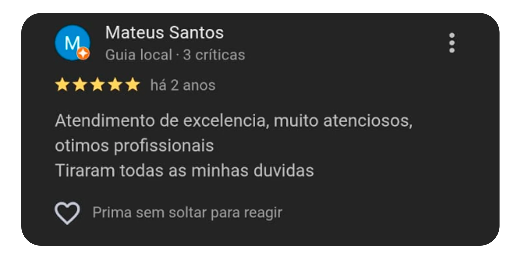 Depoimento de cliente no Google - avaliação 7