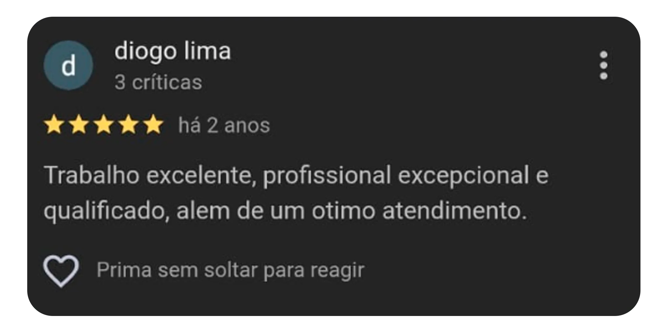 Depoimento de cliente no Google - avaliação 8